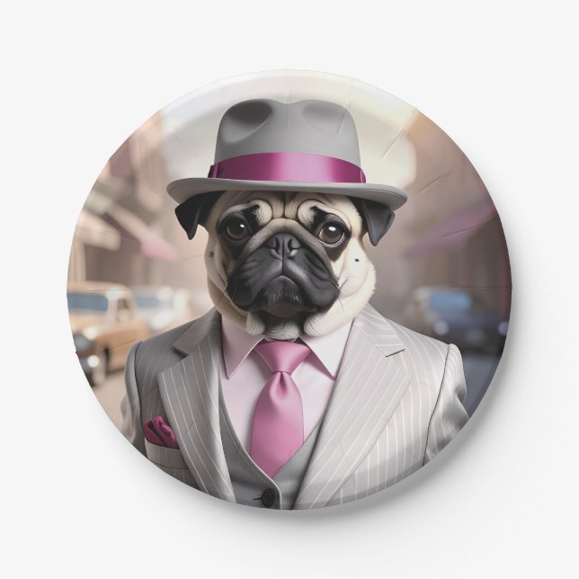 Prato De Papel Vintage Gangster Pug (Frente)