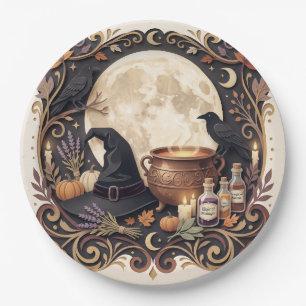 Prato De Papel Vintage Gótico Bruxa Halloween Mágico