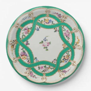 Prato De Papel Vintage Green & Dourado Floral Knot Faux China Des