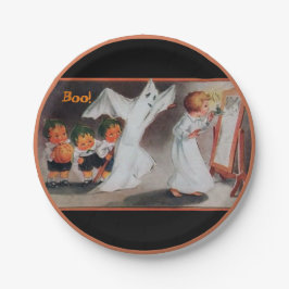 Prato De Papel Vintage Halloween Girl com placas de papel para ve