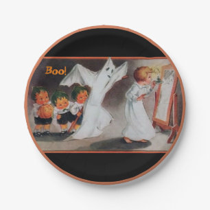 Prato De Papel Vintage Halloween Girl com placas de papel para ve