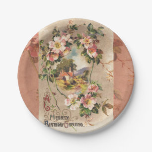Prato De Papel Vintage Happy Birthday Card Trabalho de arte