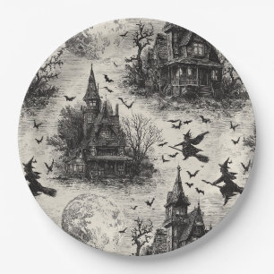 Prato De Papel Vintage Haunted House and Witch Toile Standard