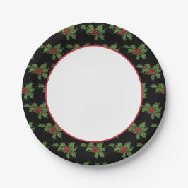 Prato De Papel Vintage Holly Stems Paper Plate