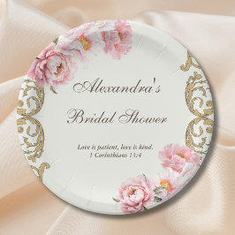 Prato De Papel Vintage Ivory Floral Peony Christian Bridal Shower