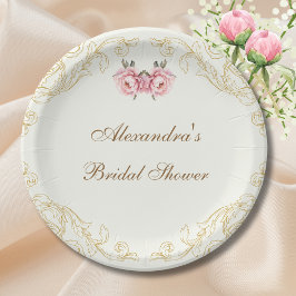 Prato De Papel Vintage Ivory Pink Peony Bridal Shower