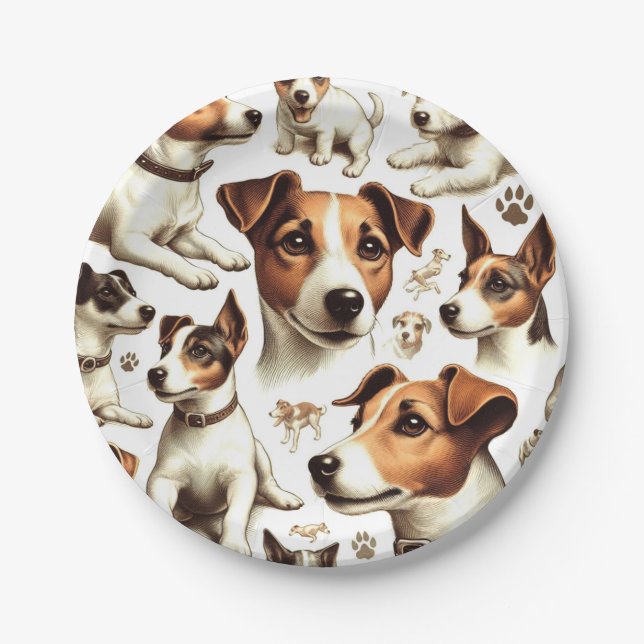 Prato De Papel Vintage Jack Russell Terrier Seamless (Frente)