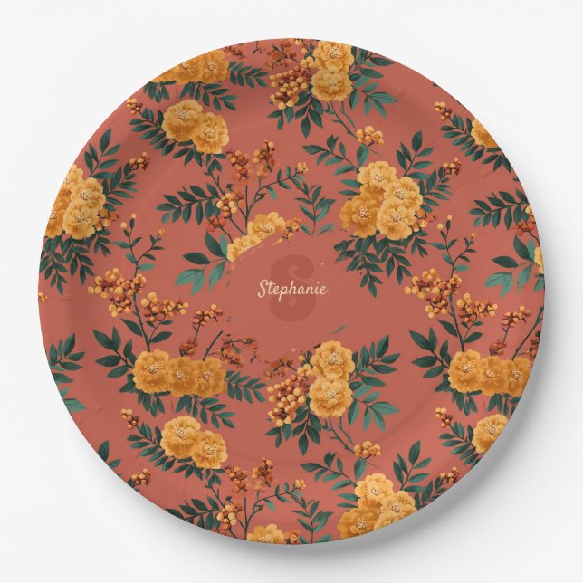 Prato De Papel Vintage Marigold Calendula Floral (Frente)