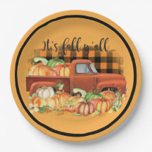 Vintage Orange Truck Fall Pumpkins