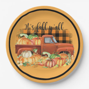 Prato De Papel Vintage Orange Truck Fall Pumpkins