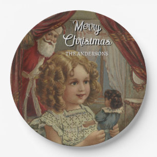 Prato De Papel Vintage Papai noel Boneca Plate