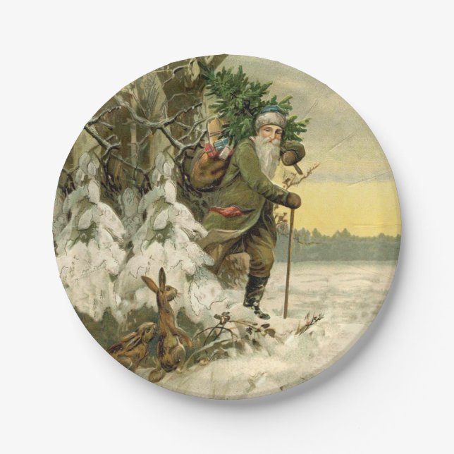 Prato De Papel Vintage Papais noeis Natal Feriado Vitoriano (Frente)