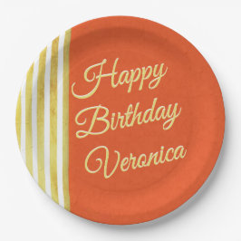 Prato De Papel Vintage parece laranja e personaliza o aniversário