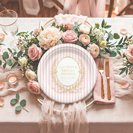 Prato De Papel Vintage Paris Glam | Pink Stripe Bridal Shower
