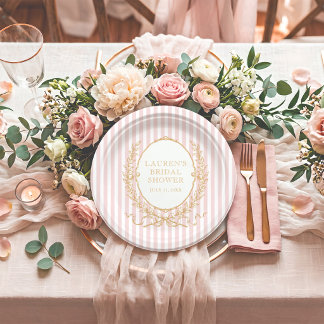 Prato De Papel Vintage Paris Glam | Pink Stripe Bridal Shower