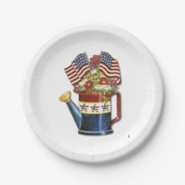 Prato De Papel Vintage Patriotic Flower Pote Weathered USA Flag