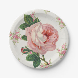 Prato De Papel Vintage Pink Rose Floral
