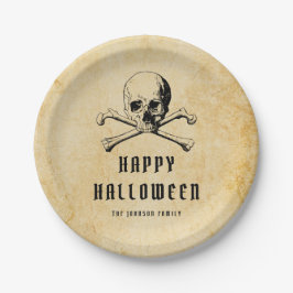 Prato De Papel Vintage Pirate Skull & Bones Halloween