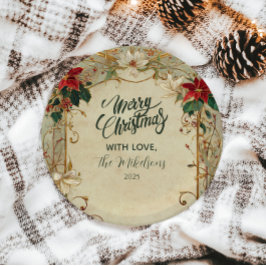 Prato De Papel Vintage Poinsettia e Holly Christmas