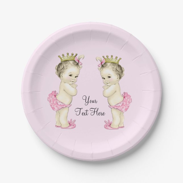Prato De Papel Vintage Princess Twin Baby Girl (Frente)