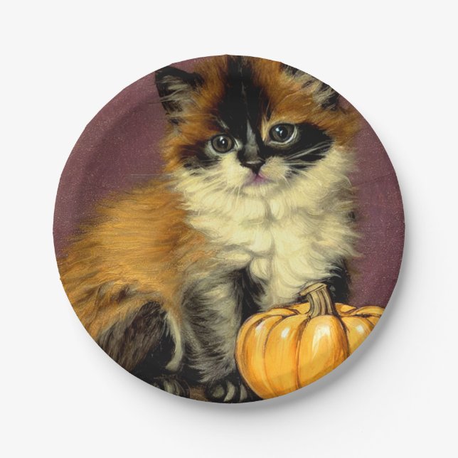 Prato De Papel Vintage Ragdoll Halloween Cat (Frente)