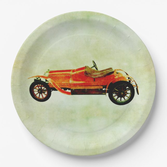Prato De Papel Vintage Red Car Paper Placa (Frente)