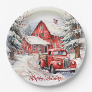 Prato De Papel Vintage Red Fazenda Truck Red Barn
