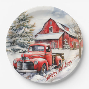 Prato De Papel Vintage Red Fazenda Truck Red Barn