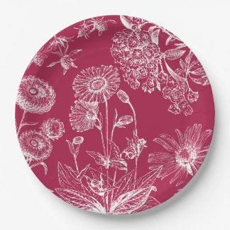 Prato De Papel Vintage Red Floral |Ação de Graças | Placas de Que