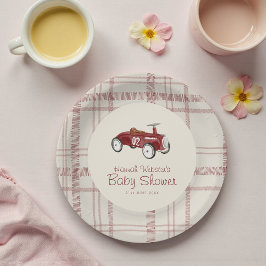 Prato De Papel Vintage Red Toy Car Baby Shower Paper Plate