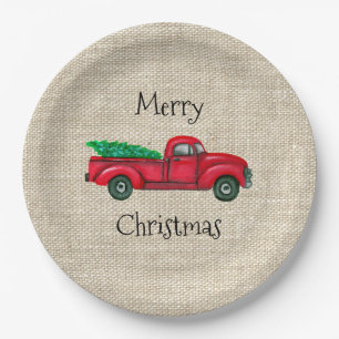 Prato De Papel Vintage Red Truck Árvore de Natal Melamine Placa