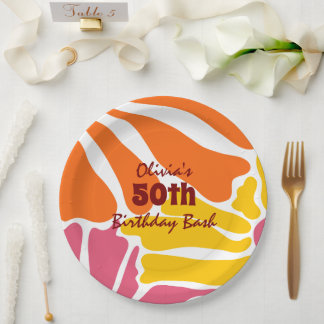 Prato De Papel Vintage Retro Flowers Elegante e Colorida Aniversá