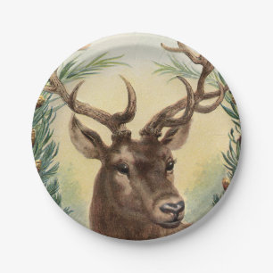 Prato De Papel Vintage Retro Reindeer Deer Christmas