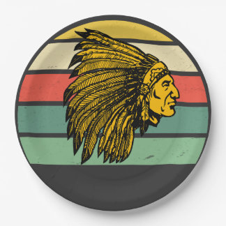 Prato De Papel Vintage Retro Sunset Native American Graphic