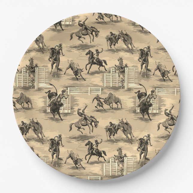 Prato De Papel Vintage Retro Western Rodeo Cowboy (Frente)
