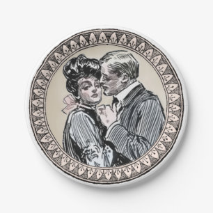 Prato De Papel Vintage Romance Casal: Antigos Rosas Apaixonados G