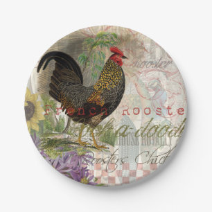 Prato De Papel Vintage Rooster French Collage Pet Fazenda