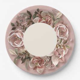 Prato De Papel Vintage Rose & Greenery Wedding Paper Plate 