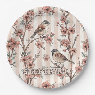 Prato De Papel Vintage Sakura Cherry Blossom & Bird Aestética 6