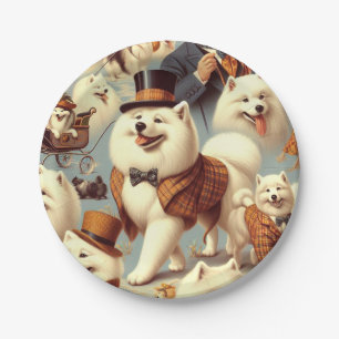 Prato De Papel Vintage Samoyed Dog Seless Painting