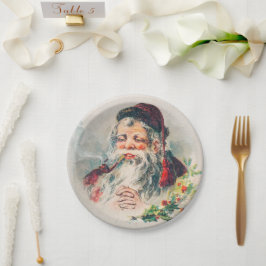 Prato De Papel Vintage Santa Claus Ilustração Documento Feriado P