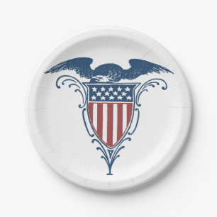 Prato De Papel Vintage Shield Red White Blue American Eagers