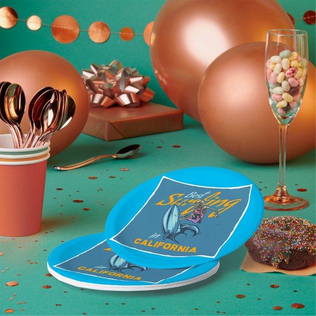 Prato De Papel Vintage Skeleton surfing California Beach (Criador carregado)