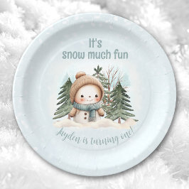 Prato De Papel Vintage Snowman Blue Winter First Birday