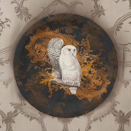 Prato De Papel Vintage Snowy Ows no Orange Damask Halloween