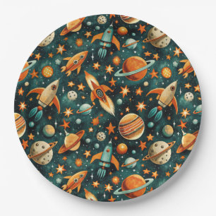 Prato De Papel Vintage Spacecraft Rocket ships Pattern - Cosmos(3