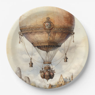 Prato De Papel Vintage Steampunk Hot Air Balloon
