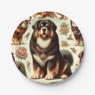 Prato De Papel Vintage Tibetan Mastiff Pintura sem Seamless