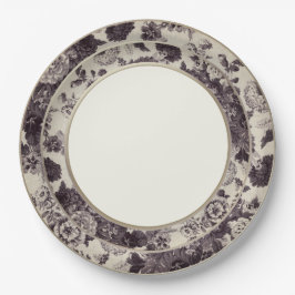 Prato De Papel Vintage Toile floral China fina de Brown do Sepia