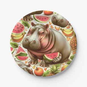 Prato De Papel Vintage Tropical Hippopotamus Pattern